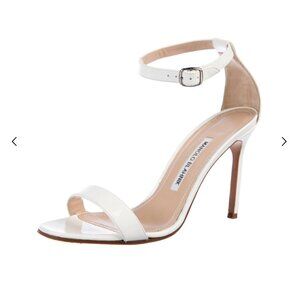 Manolo Blahnik Chaos White Patent Leather Sandals